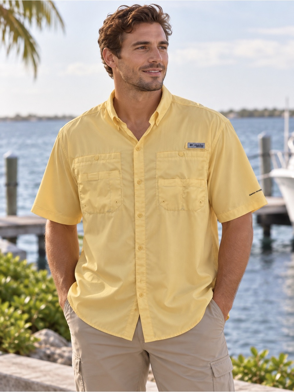 Columbia PFG Omni-Shade Yellow Fishing Shirt Men’s Size Unmarked